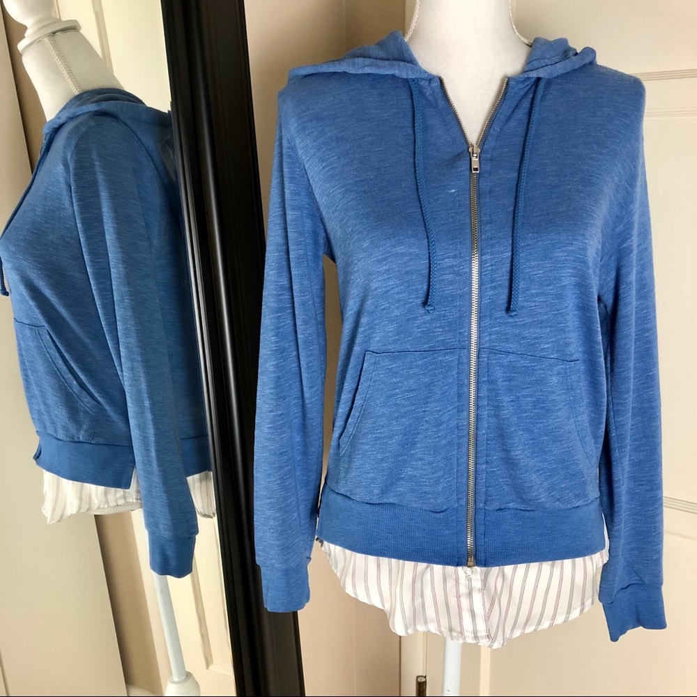 Clu Blue Zipper Hoodie with Stripe Details